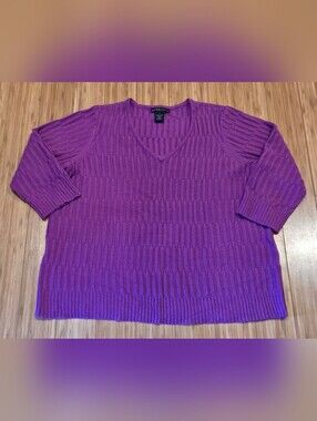 Design History Vibrant Purple V-Neck Ribbed Knit Sweater